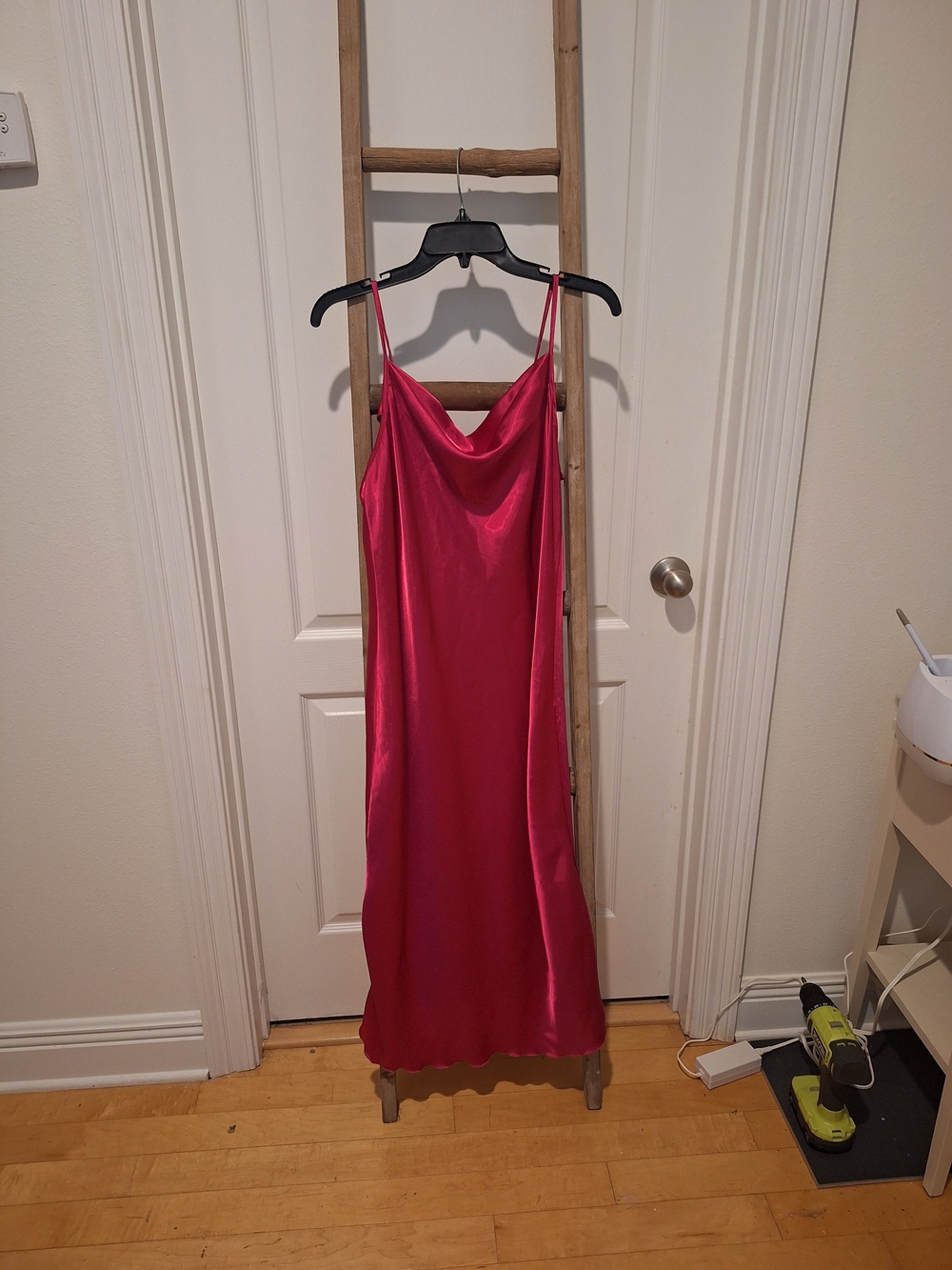 Bebe Satin Cowl Slip Dress - Hot Pink